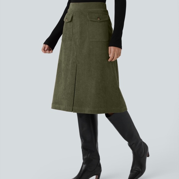 🆕 Halara Mid Rise Front Side Flap, Pocket MIDI Corduroy Casual Skirt, Size XL - Picture 6 of 7